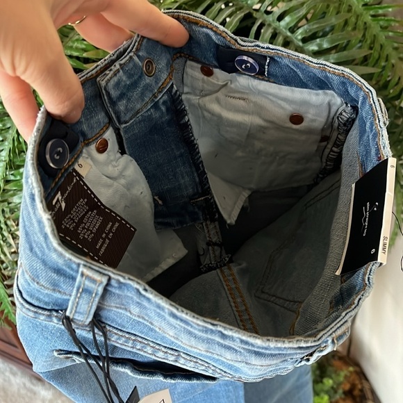 Brand New 7 For All Mankind Flex Stretch Slim Straight Leg Distressed Blue Jeans - Picture 12 of 15